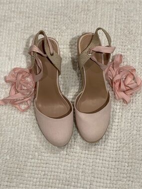 Women's Pink Lace-Up Espadrille Wedge Sandals